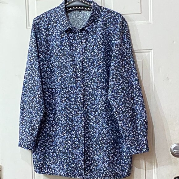 Lafayette 148 Women's Shirt Button Up Tunic Sz XL Long Sleeve Cotton Floral - Picture 1 of 11